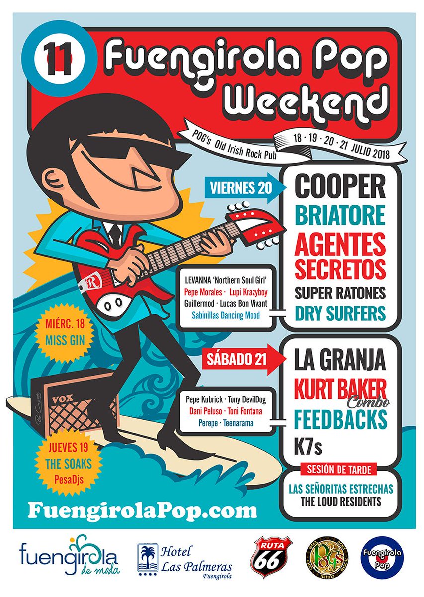 No te pierdas el 11º #FuengirolaPopWeekend, del 18 al 21 de Julio!
El #GranGuateque del #Verano en la #CostaDelSoul is coming!! 😎
Get ready for #FPW_2018!! 🙂 #KTF!!! ✊ FuengirolaPop.com