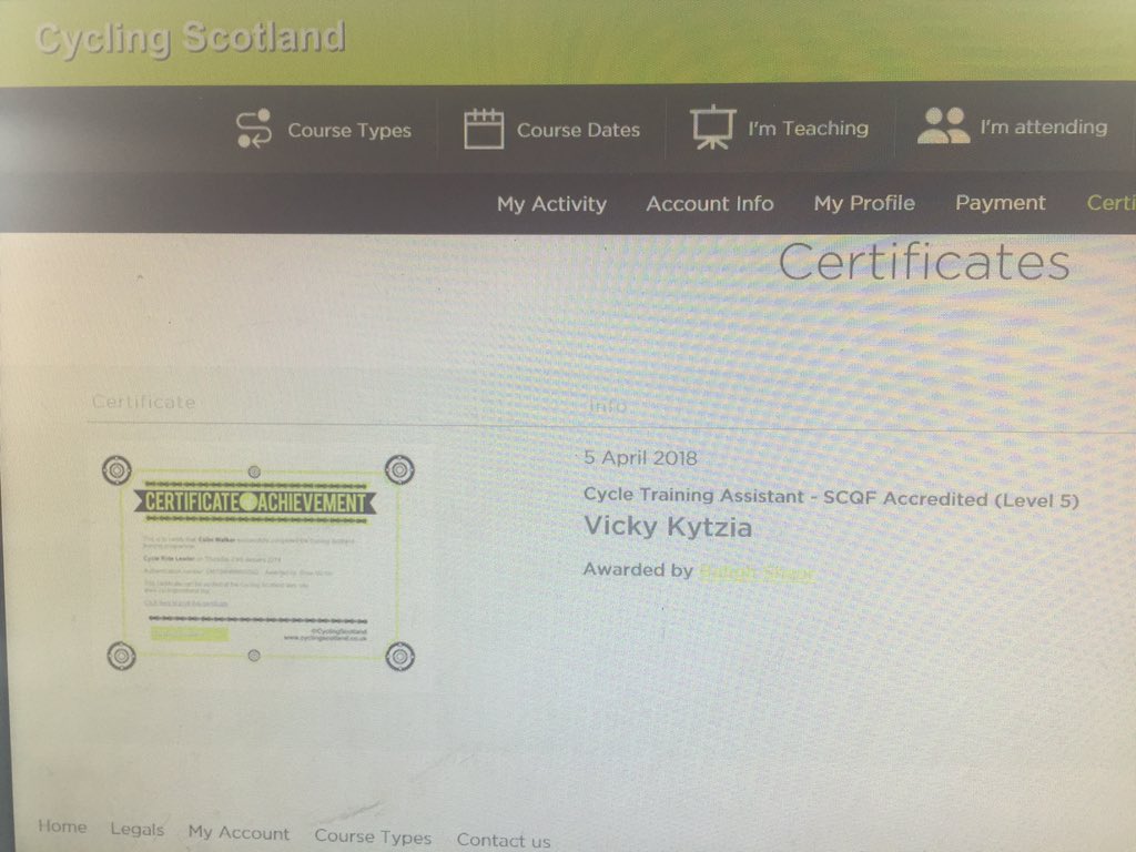 MsKytzia's tweet photo. Thank you to Baligh @CyclingScotland for an excellent Bikeability course. That's me passed & awarded a Cycle Training Assistant SCQF5 certificate! Can't wait to get the kids on the road! #bikeabilitylevel2 #happycycling https://t.co/V62czicFMo