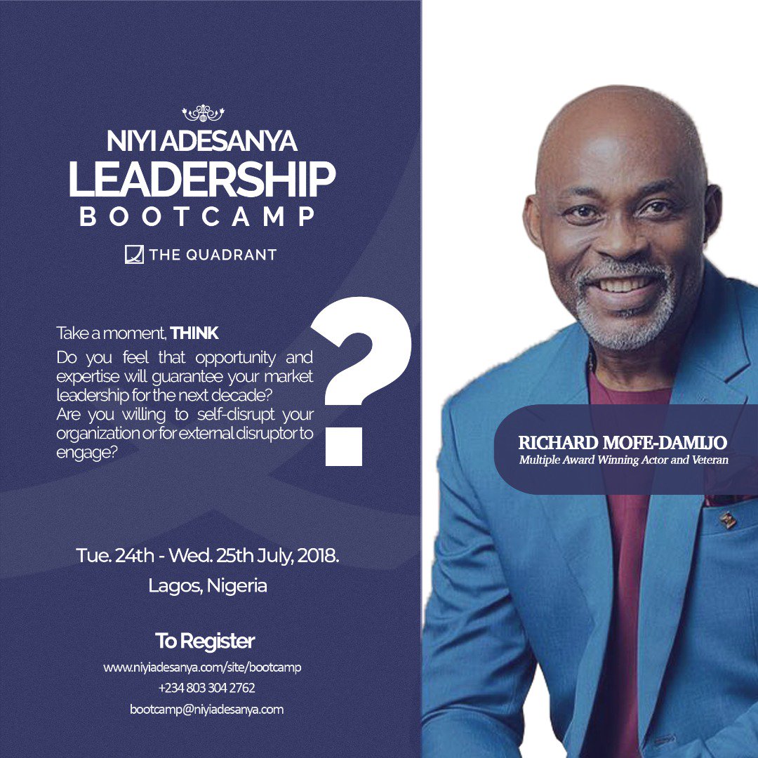 Nadesanya's tweet photo. The #NiyiAdesanyaLeadershipBootcamp is a 2-day premium workshop that provides Managers, Supervisors, Team leads, CEOs and Business Owners with essential skills for leading others in and out of the workplace.

Register here: https://t.co/7o7bfL9lcm

#nadesanya
#leadershipbootcamp https://t.co/T2hGHgjNAF