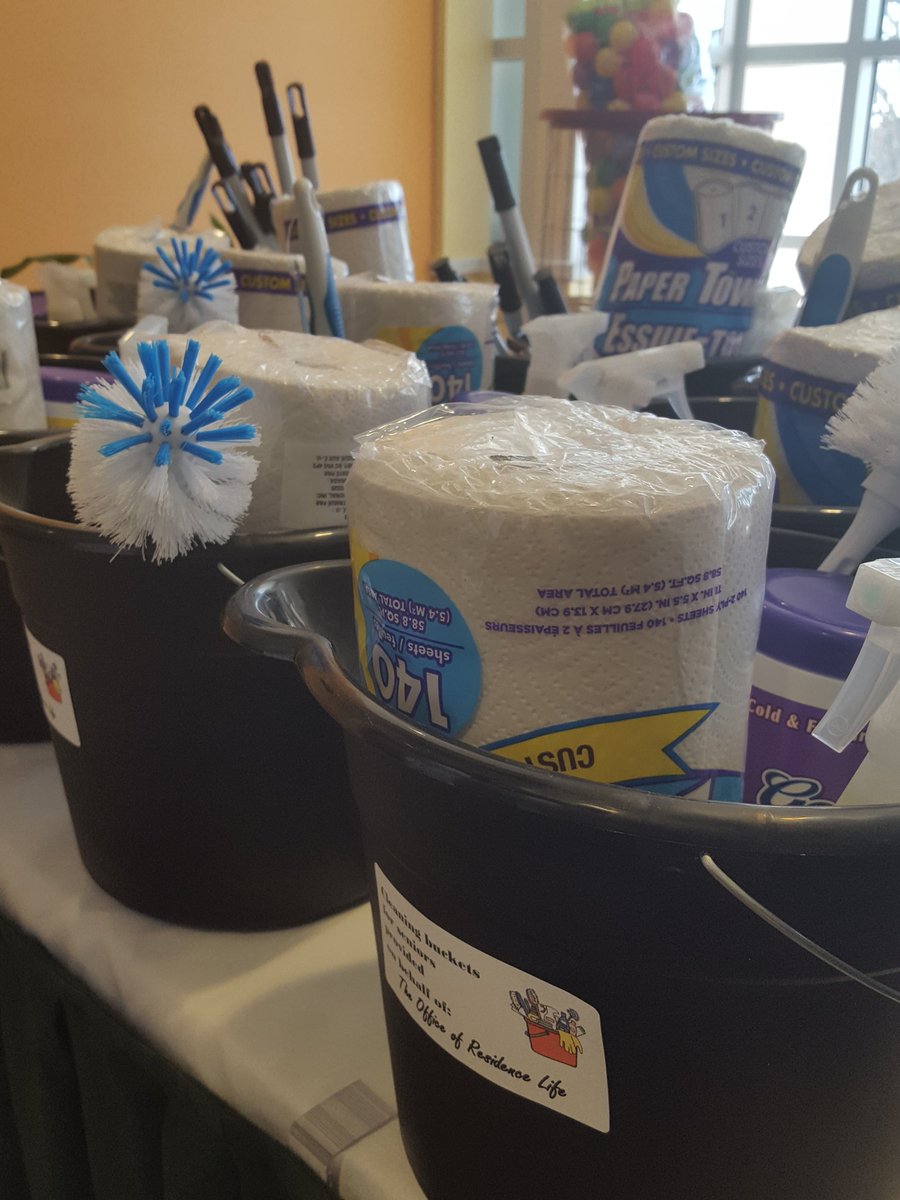 NC_ResLife's tweet photo. @NCBison2018 FREE cleaning buckets for Seniors are ready for pickup in @NC_ResLife Also donation bin is now in LOT A @Nichols_College https://t.co/FYQnoqdurF