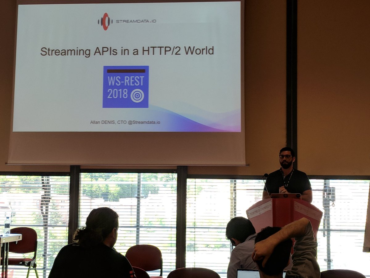 mamund's tweet image. Starting the second afternoon session at @wsREST with @allandenis38 and "Streaming APIs in a HTTP/2 World" #thewebconf
