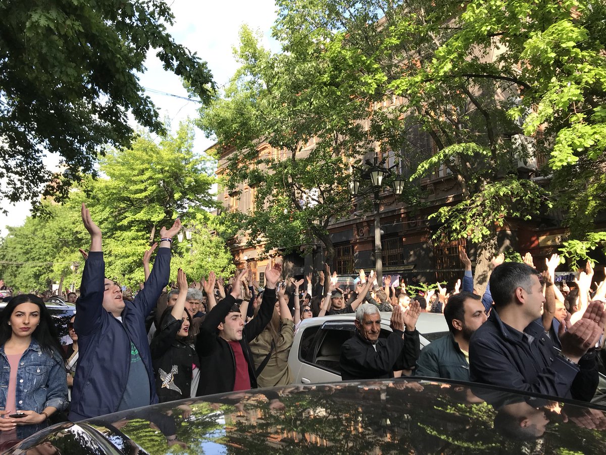 mnvartik's tweet photo. Armenia is celebrating!! Happy faces everywhere! People congratulate each other on the streets! #Serzhresigned #MakeAStep https://t.co/s0CtbW4q0n