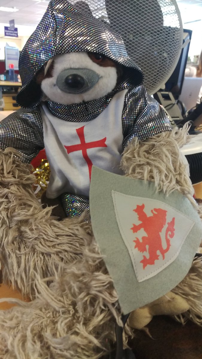 popplestone's tweet photo. Tried explaining to the @scope #OfficeSloth that, although St George is patron saint of many things, he does not cover Sloths. But this guy wasn't having it... #StGeorgesDay https://t.co/kLlNAISukq