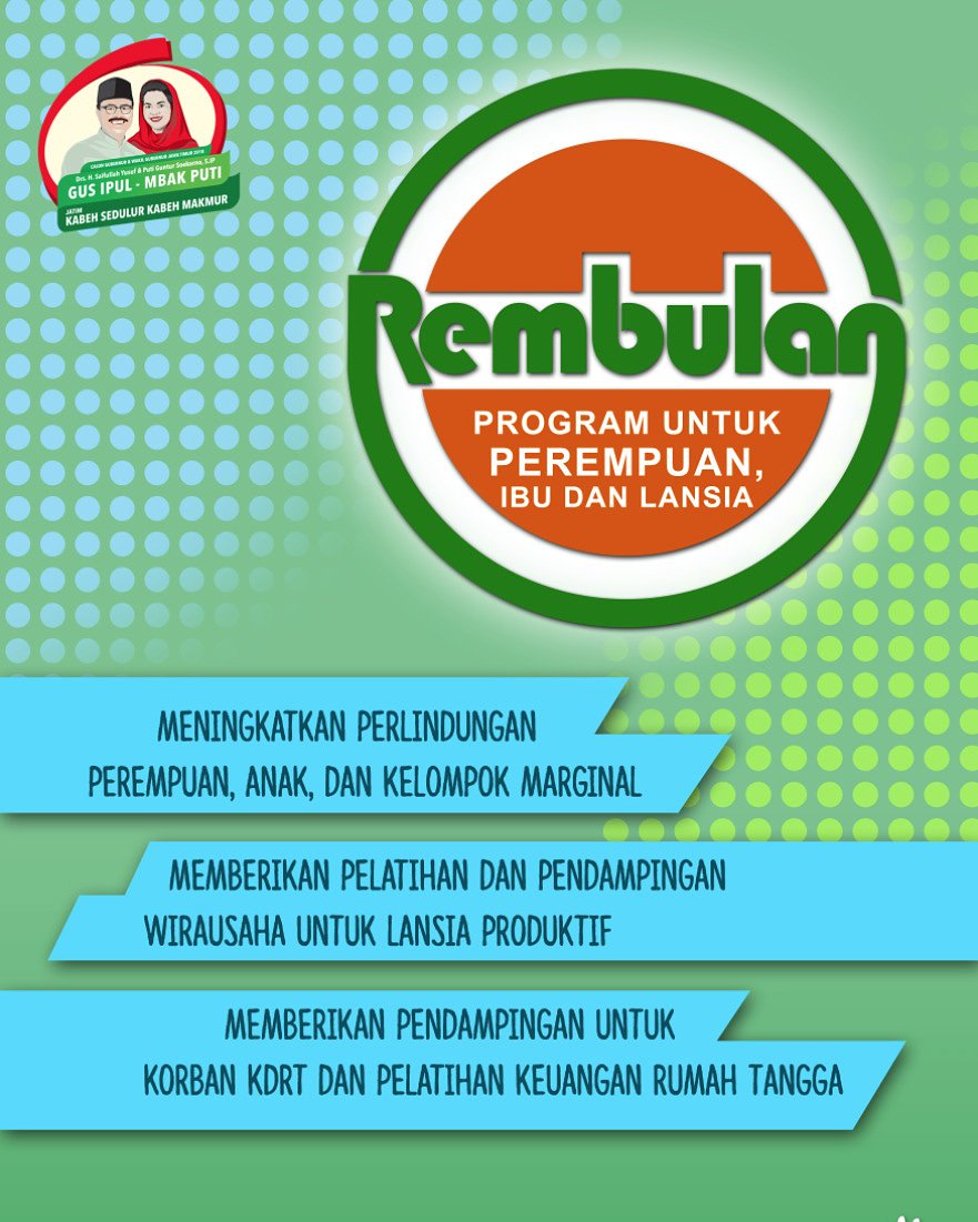 GusIpul_ID's tweet photo. Pelatihan ekonomi mandiri, konseling dan pendampingan pasca-trauma dan perlindungan sosial merupakan pokok dari program Rembulan

Kabeh Sedulur Kabeh Makmur ✌️

#GusIpulMbakPuti #kabehsedulurkabehmakmur #jatimsedulur #rembulan #perempuan #lansia #pilgubjatim2018 https://t.co/czAMxZN4Oy