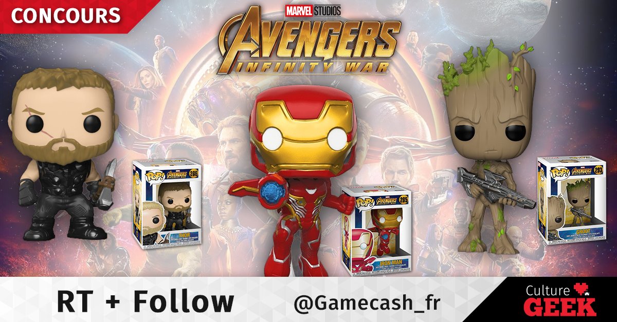 Gamecash_fr's tweet photo. [#Concours🍀] Pour la sortie du film #AvengersInfinityWar, Gamecash vous fait gagner les POP d'Iron Man, Groot ou Thor ! 🎁
 #RT + #Follow @Gamecash_FR et écrivez en commentaire la POP souhaitée !
▶️ Doublez vos chances sur Facebook : https://t.co/CWIRZf8Egn
TAS le 03/05 https://t.co/hALtbfRrXd
