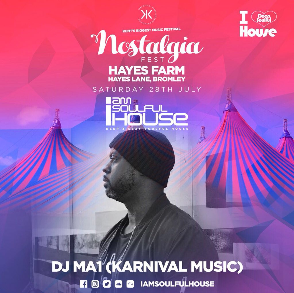 <a href="/iamsoulfulhouse/">I am Soulful House</a> are proud to announce that we will be part of Nostagia fest Saturday 28th July  2018 Bromley <a href="/djma1/">MA1</a> 

Tickets tinyurl.com/nosukgbe

 #IamSoulfulHouse #bromley #kent #london #soulfulhouse  #deephouse  #festival