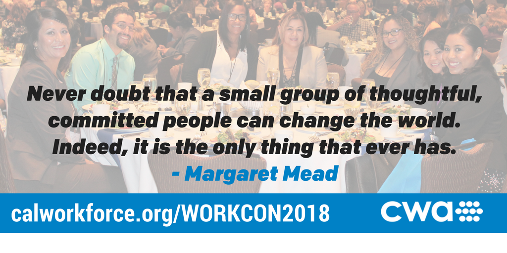 CAWorkforce's tweet photo. A little #MondayMotivation for those heading to WORKCON 2018 next week - 600+ conference attendees coming together for 3 days of "Unlocking the Power of Partnerships" to move all partners to the next level of #wkforceCapacity for your regions, states and country. #WORKCON18 https://t.co/BAOjBlUANr
