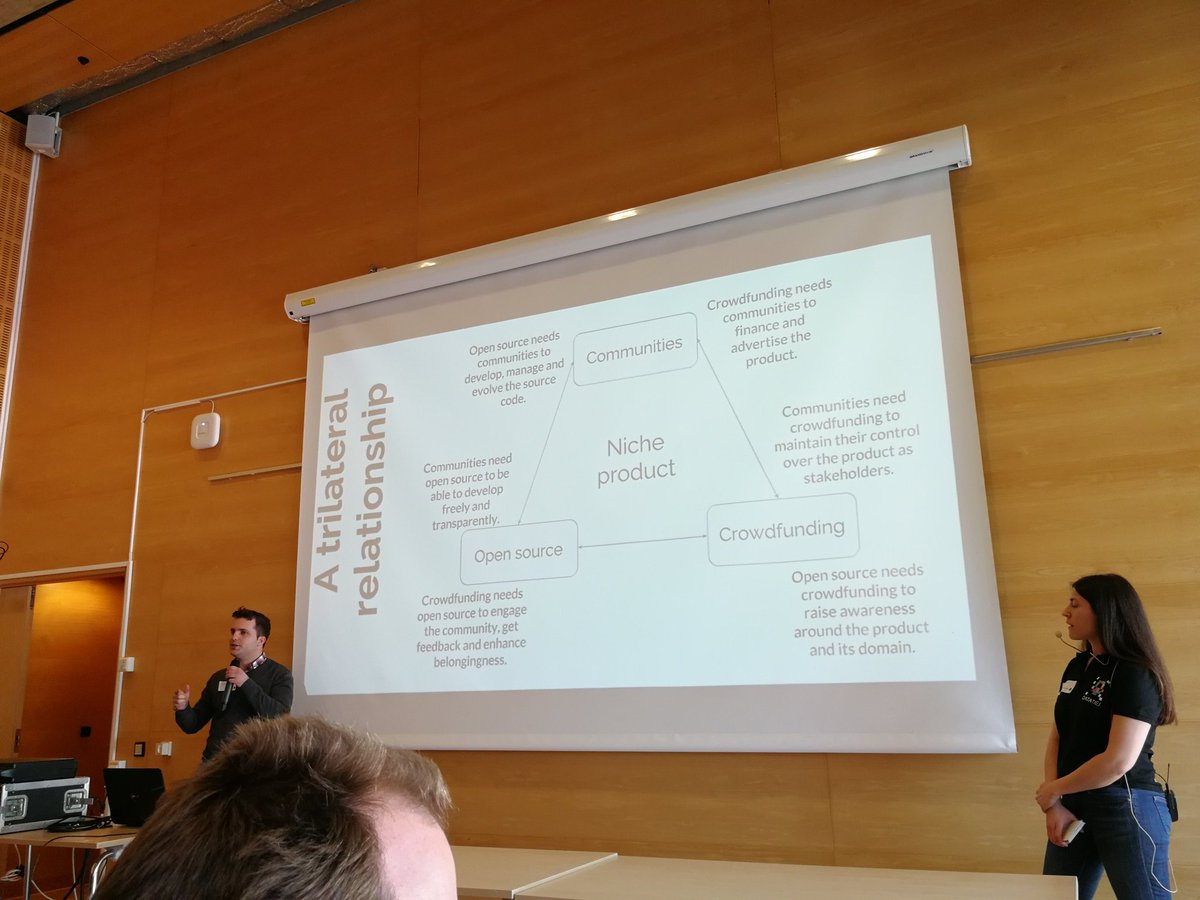 cybette's tweet photo. Love the variety of talks at #fossnorth18, from technical to relational to social: the highly scalable #Monasca monitoring-as-a-service; how #crowdfunding, #opensource &amp; #communities associate and influence one another; and #IntegrifySweden helping SW dev immigrants with careers. https://t.co/P4ixWPBrEY