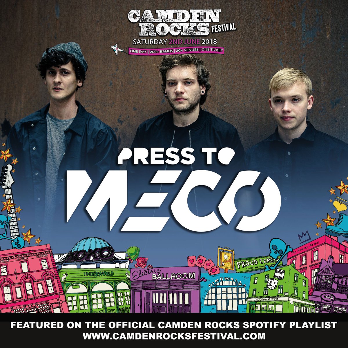 CamdenRocksFest's tweet photo. #NOWPLAYING ★ @PresstoMECO deliver #crossover punch of #impressive #riffs, #pop hooks &amp; 3-part harmonies, becoming a trade mark for their live performances &amp; taking influence from @SikThOfficial @TDEP_ Reuben @Deftones &amp; more. #FamiliarGround: https://t.co/cAa7bm327a https://t.co/wPAXpcfbIe