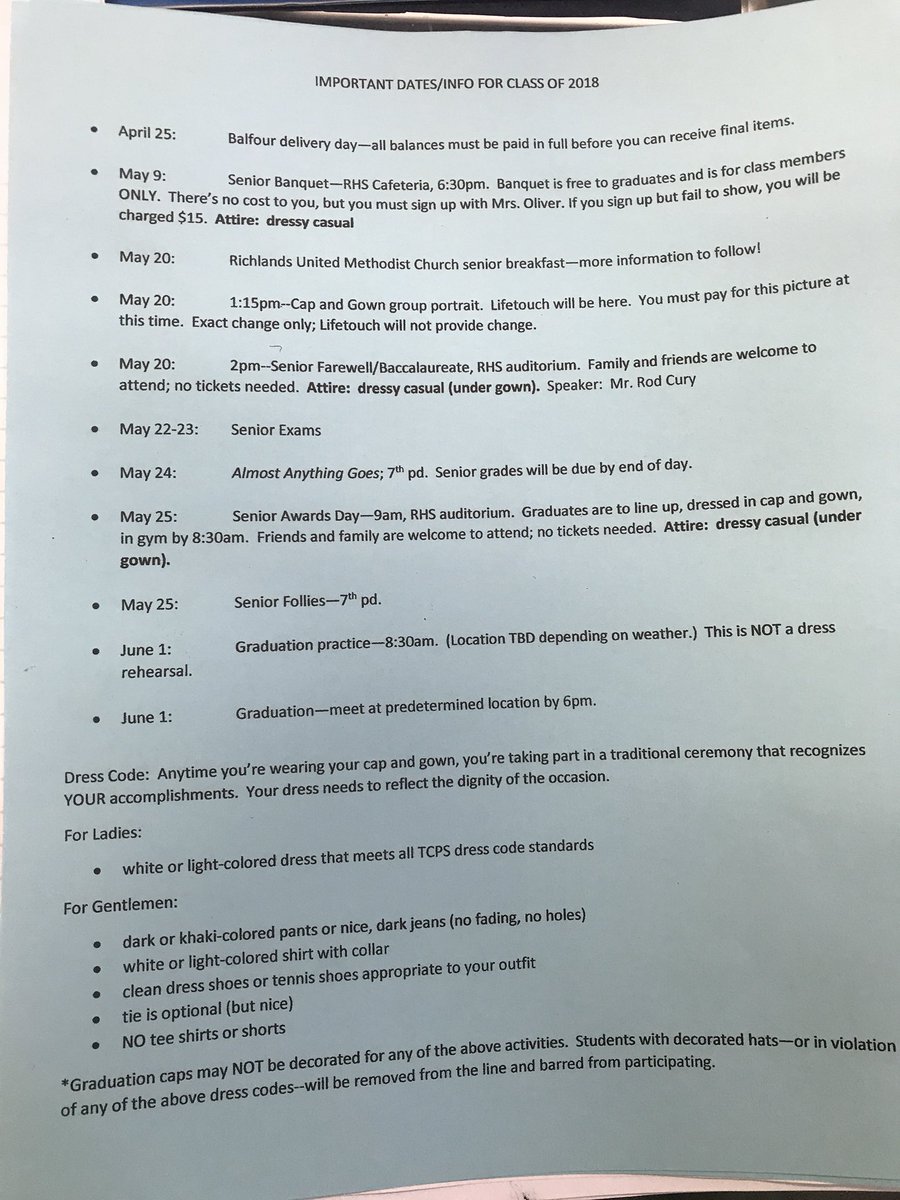 RichlandsHigh's tweet photo. Senior dates and information https://t.co/Uw74HJ023o