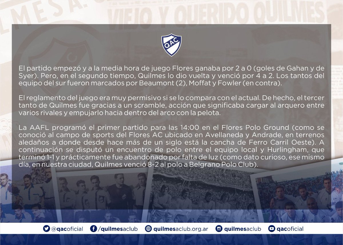 qacoficial's tweet photo. #EfemeridesQac 23/4/1893 - Primer partido de carácter oficial de la historia del fútbol argentino. Quilmes estuvo ahí. Conocé la historia. https://t.co/sd3CEota7Z