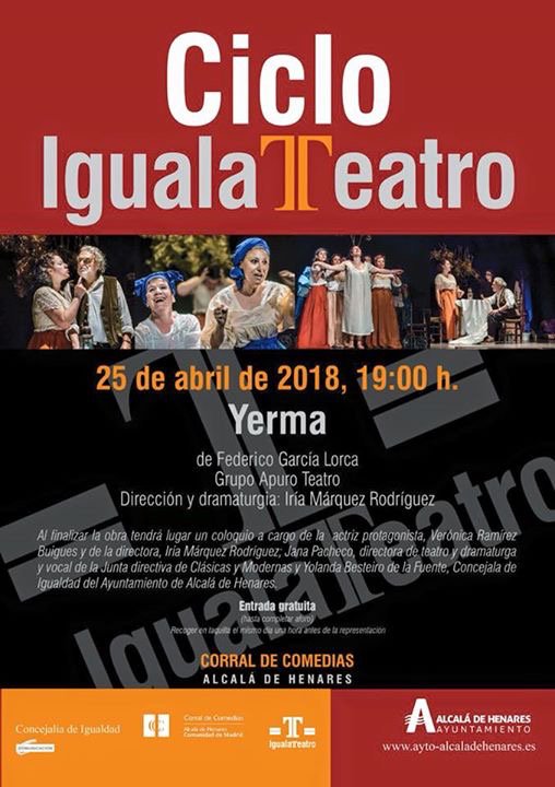 Miércoles 25 a las 19hs, Corral de Comedias. En el ciclo #Igualateatro de la Concejalía de #Igualdad última representación de la temporada: “Yerma” de Federico García Lorca a cargo de <a href="/Apuro_teatro/">Apuro Teatro</a>. Tras la representación, debate. ¿Te animas?