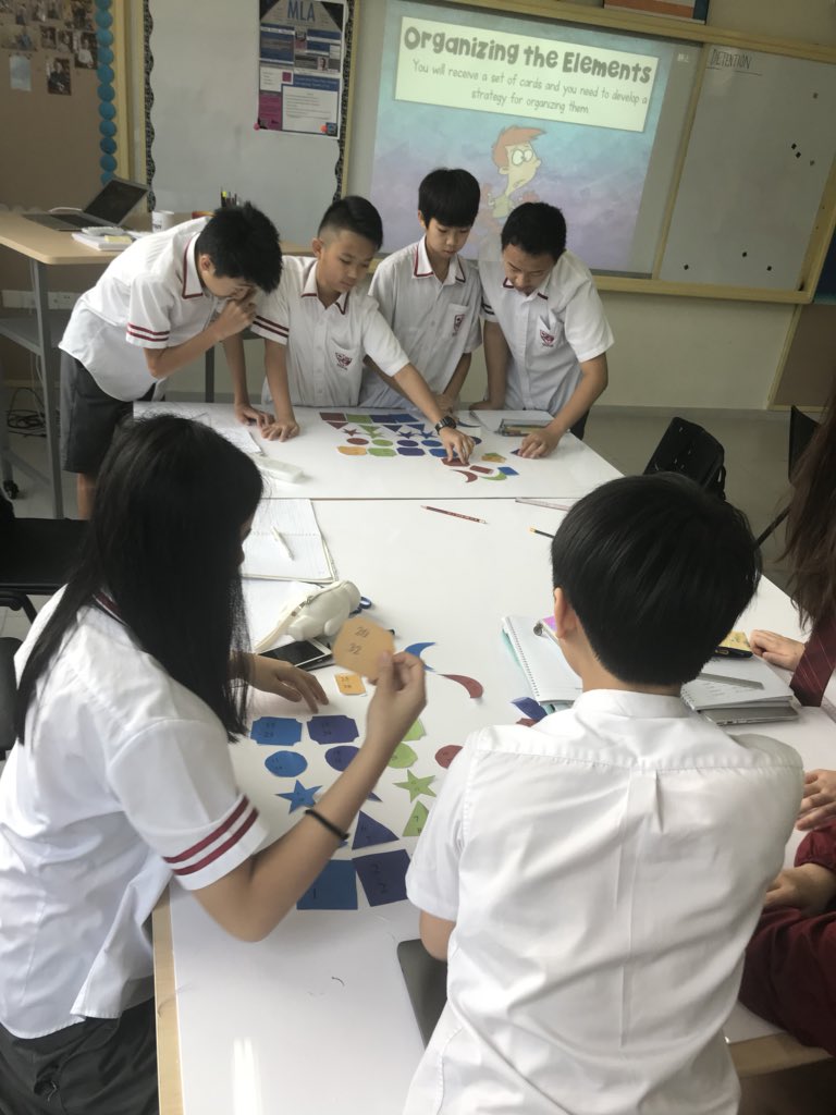 mrs_brogers's tweet photo. Hands on inquiry with MYP year 2 students today as they put themselves in Mendeleev’s shoes trying to organize their own periodic table! #ISNScience#GoISNS https://t.co/niIEk4daGT