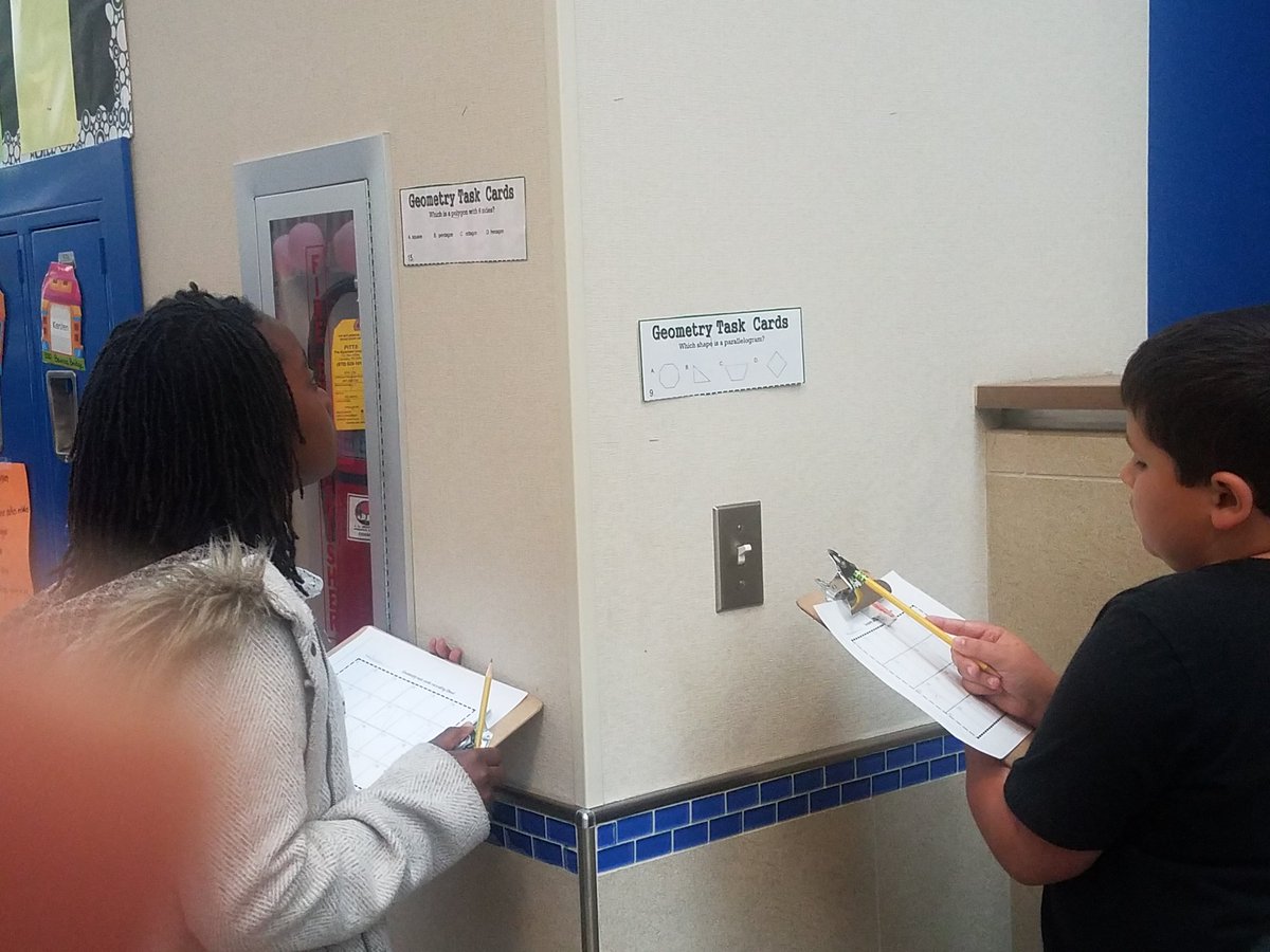 schultzclass16's tweet photo. Review for geometry can be fun when you get out if the classroom! #hallwaylearning #movingaroundmonday @SunnyvaleES https://t.co/jhywCzowWQ
