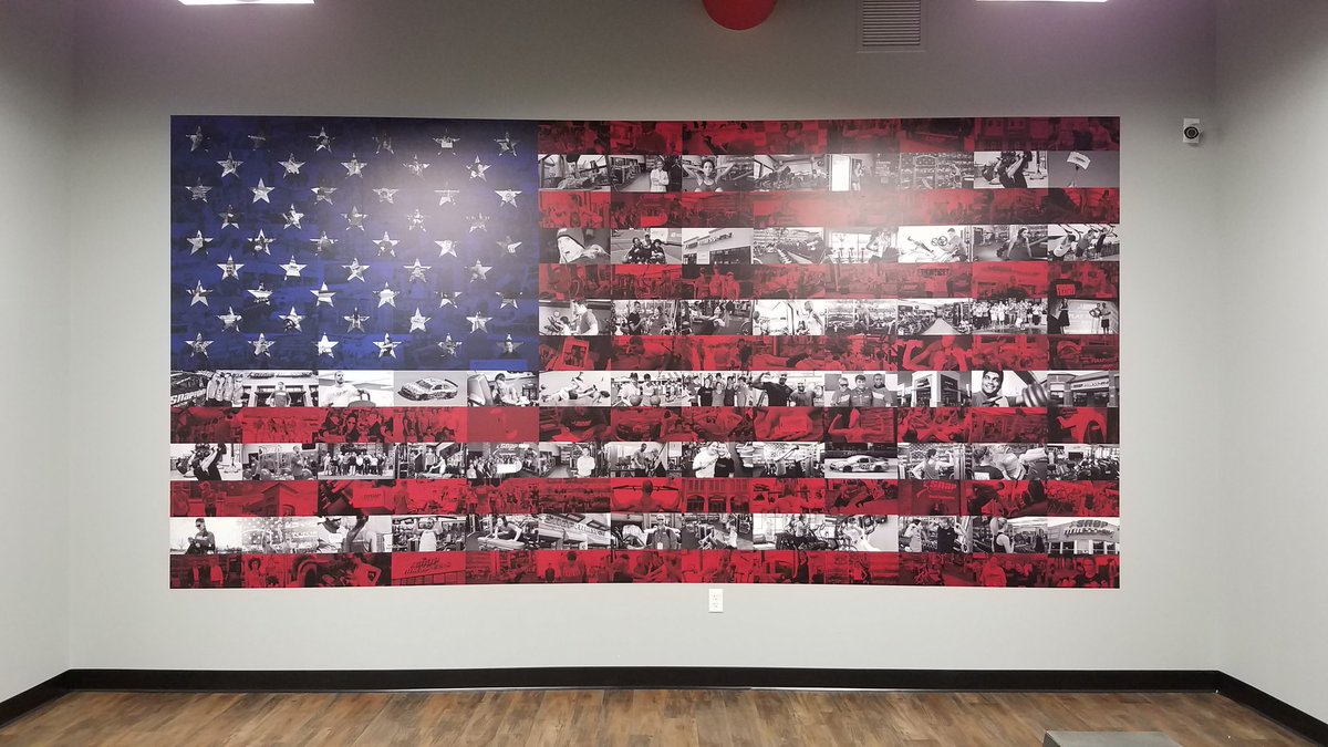 Wall graphics and murals really help create a welcoming environment for clientele. Check out this patriotic wall graphics we installed recently at a local gym.