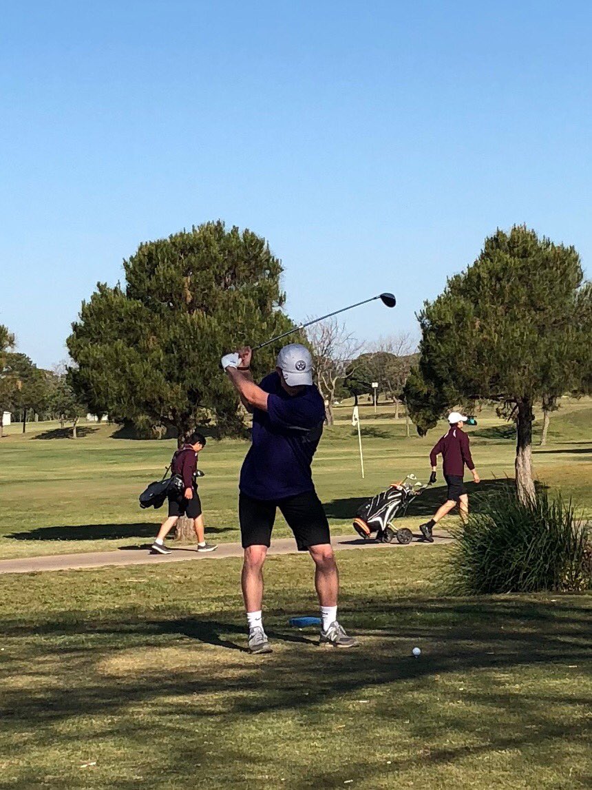 JacksboroHS's tweet photo. Hunter Hackley gets the Region 1-3A golf tournament started for the Tigers. https://t.co/5A8cyiDWPd