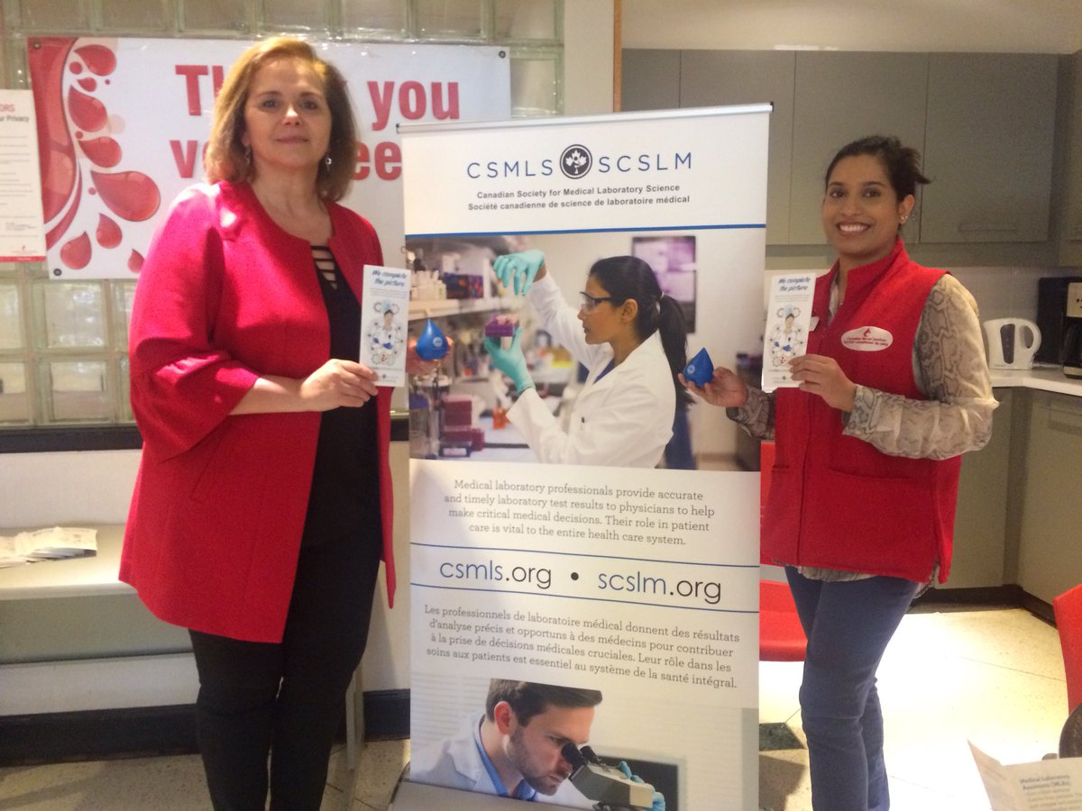 labtechmary's tweet photo. Come see me and volunteer Fareena at Canadian Blood Services on College. Proud to represent @CSMLSBoard @csmls. Donate today. It’s easy!! Use code CANA160391 https://t.co/fKWcBOEgvu