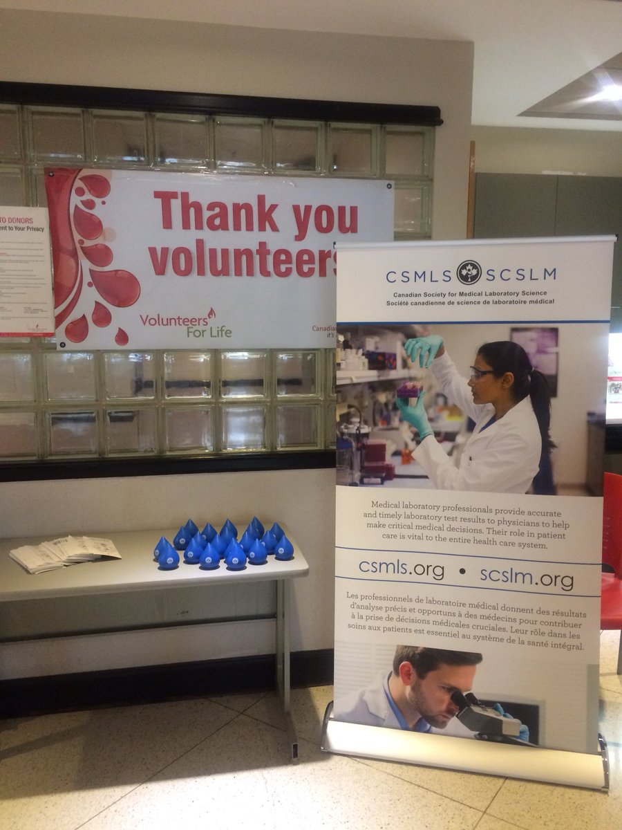 labtechmary's tweet photo. Come see me and volunteer Fareena at Canadian Blood Services on College. Proud to represent @CSMLSBoard @csmls. Donate today. It’s easy!! Use code CANA160391 https://t.co/fKWcBOEgvu