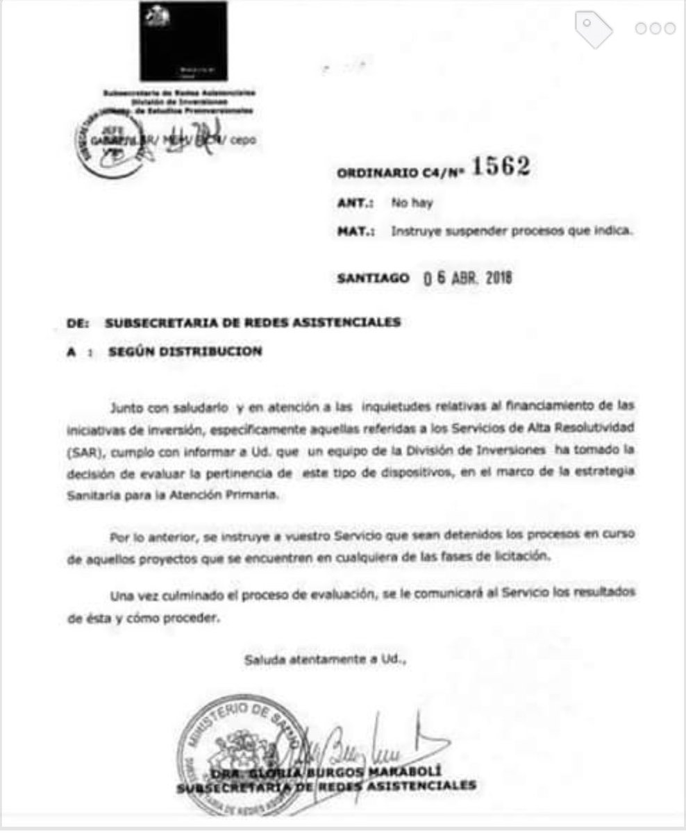 Preocupante la decisión del nuevo gobierno de suspender la licitación de los SAR de Alta Resolución de nuestra región (13), de los cuales 2 se construirían en #VIÑA, para iniciar un proceso de evaluación de pertinencia | bit.ly/2JjprYs