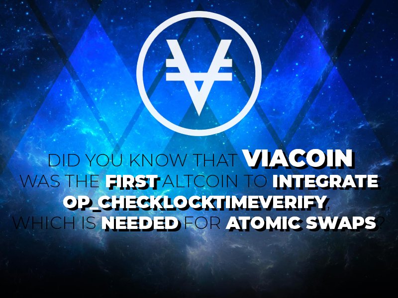 ViacoinNetwork's tweet photo. $Via #Viacoin #Bullish #Cryptocurrency #First #Intergrate #OP_CHECKLOCKTIMEVERIFY #Atomic_Swap https://t.co/j1kzakWg1h