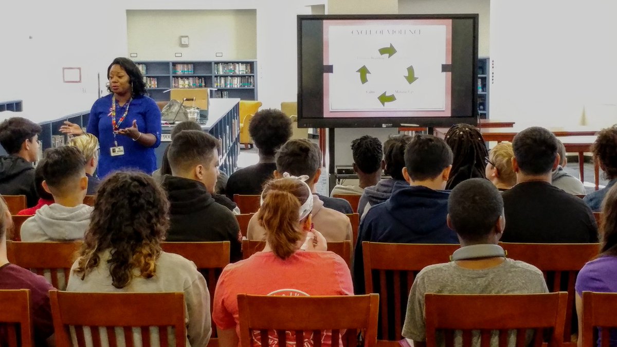Ms. Lewis presents a Domestic Violence presentation to our 8th graders.
#Promise2Purpose 
#1PACK1PURPOSE
#Schindewolf