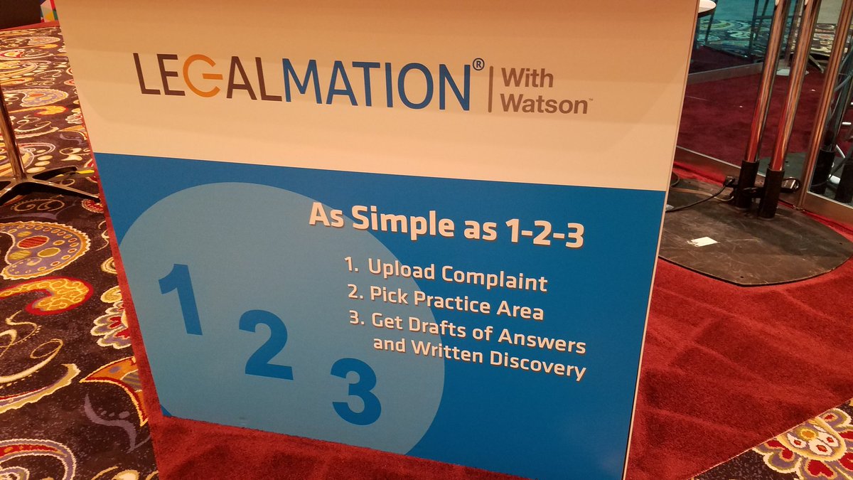 AnalyticLaw's tweet image. Sign claims they leverage @IBMWatson to auto produce first drafts of answers and discovery requests.  True? We will find out later. #process plus #data plus #LegalML #CLOC2018
