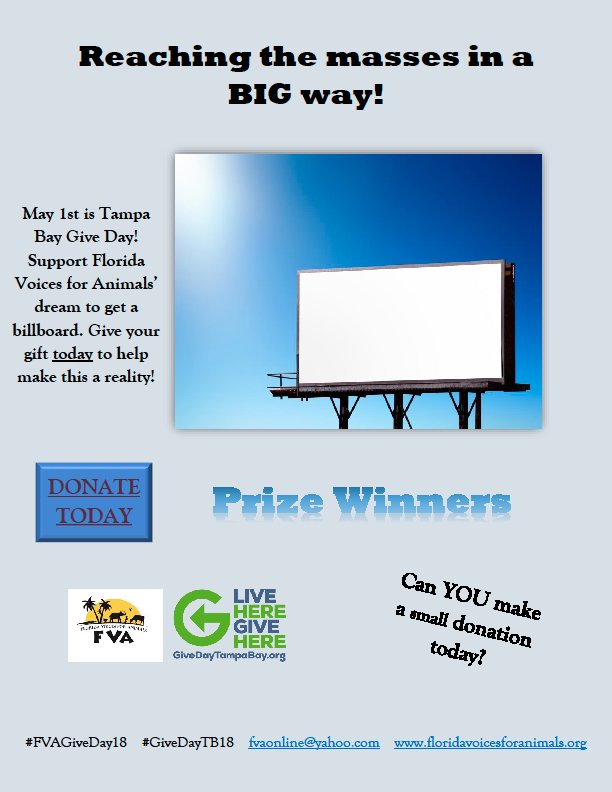 How you can show your support this Give Day season? It's easy. Just visit givedaytampabay.mightycause.com/story/Vqcglf now thru May 1st &amp; any contributions you give will count toward our goal. We're working diligently to make our billboard dream a reality, but we can't do this alone! #FVAGiveDay18