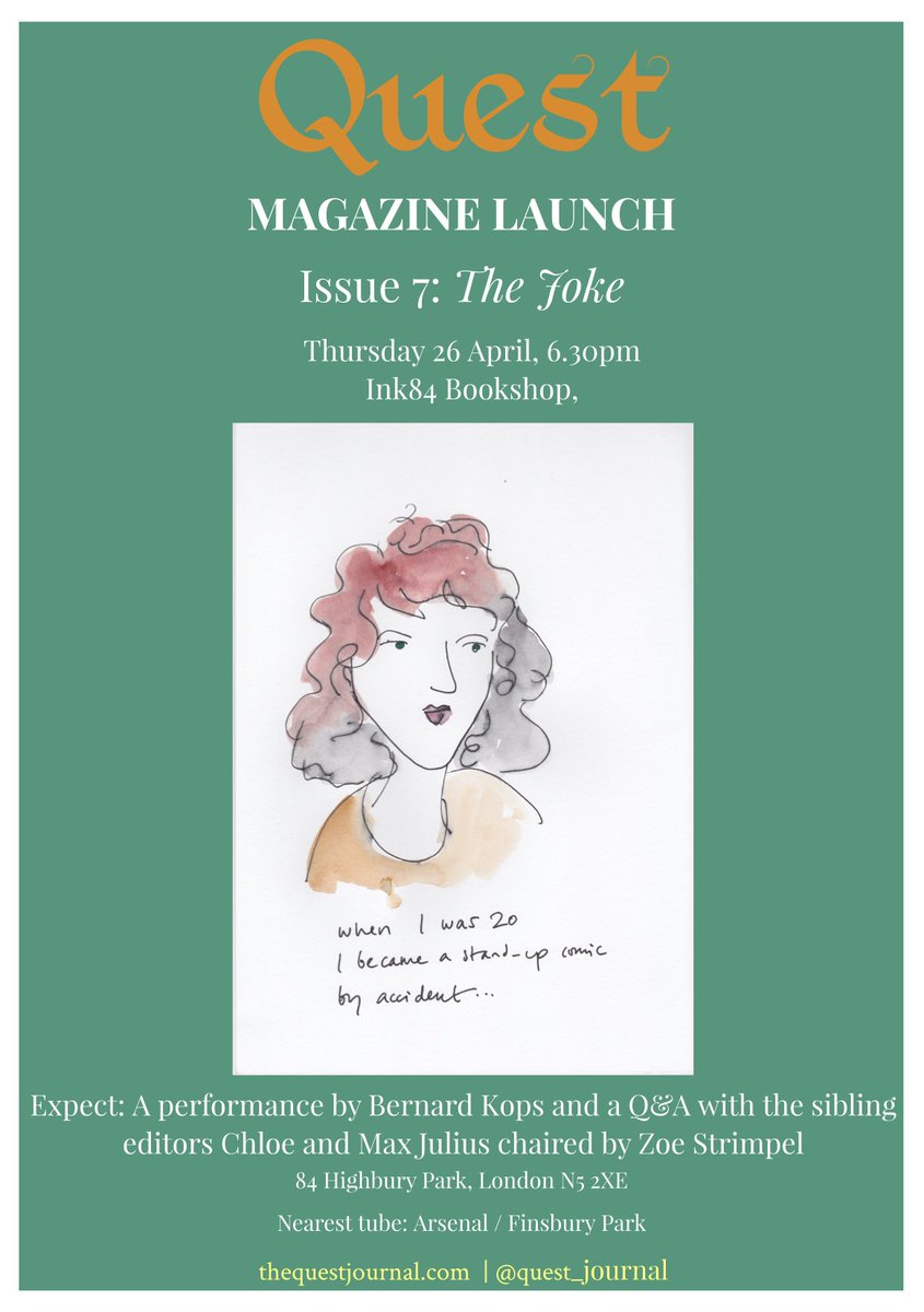Ink84Books's tweet photo. Pleased to be launching Quest Issue 7 'The Joke' this Thur Apr 26! All welcome! @Quest_Journal https://t.co/yFWLisEygc