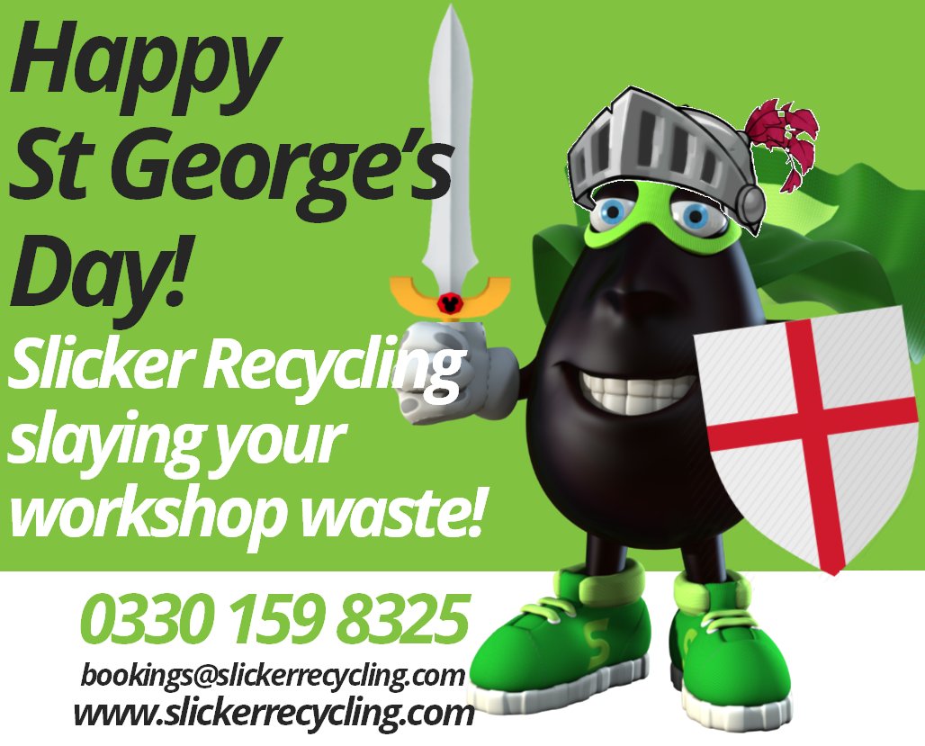 SlickerRecyc's tweet photo. Happy St Georges Day from Slicker Recycling! Contact us today to slay your workshop waste! https://t.co/4GdZzl5imZ
#StGeorgesDay #workshopwaste https://t.co/T8oguKKCJG