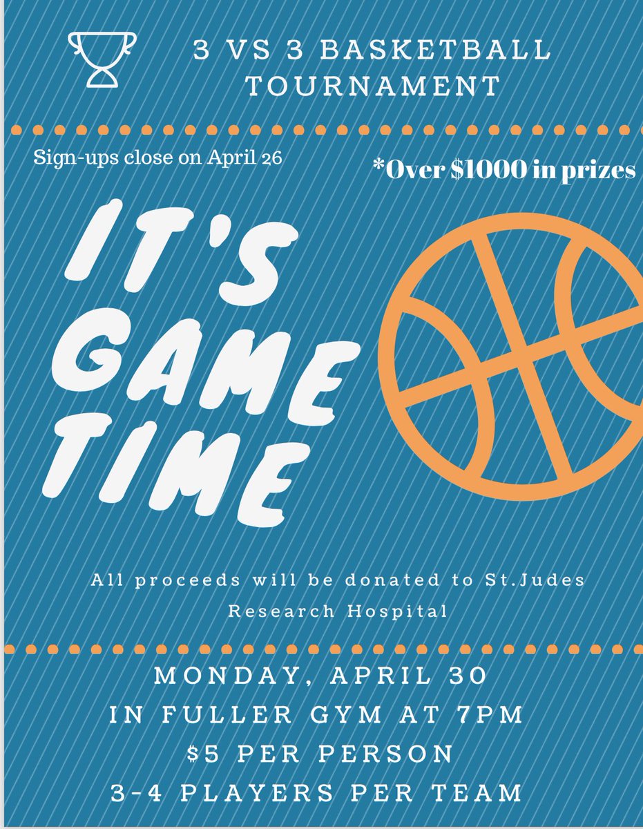 AnnaMariaSAAC's tweet photo. Sign up by this Thursday to compete in a 3 vs 3 baseketball tournament with a chance to win over $1000 in prizes!!! The tournament will be held on Monday April 30th at 7pm and it is $5 a person. So come out and bring your a game! https://t.co/JCLnoDKZrN