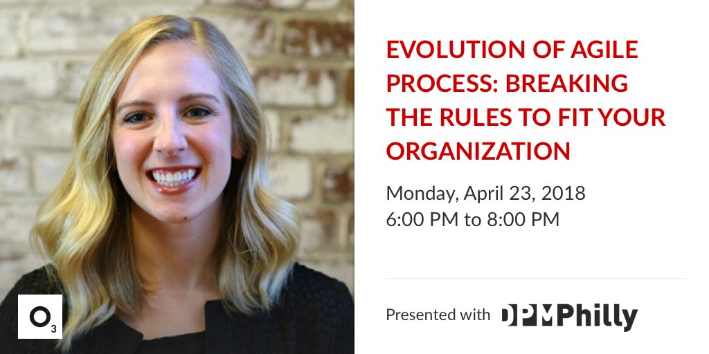 o3world's tweet photo. TONIGHT! @AshleyAMorgan will walk the folks of @DPMPhilly through the evolution of our #Agile process and explain how breaking a few rules has worked in our favor. Join us at our place at 6 p.m.! https://t.co/EmsNQxeMnf #DPM #digital https://t.co/4i3mxG2Bhn