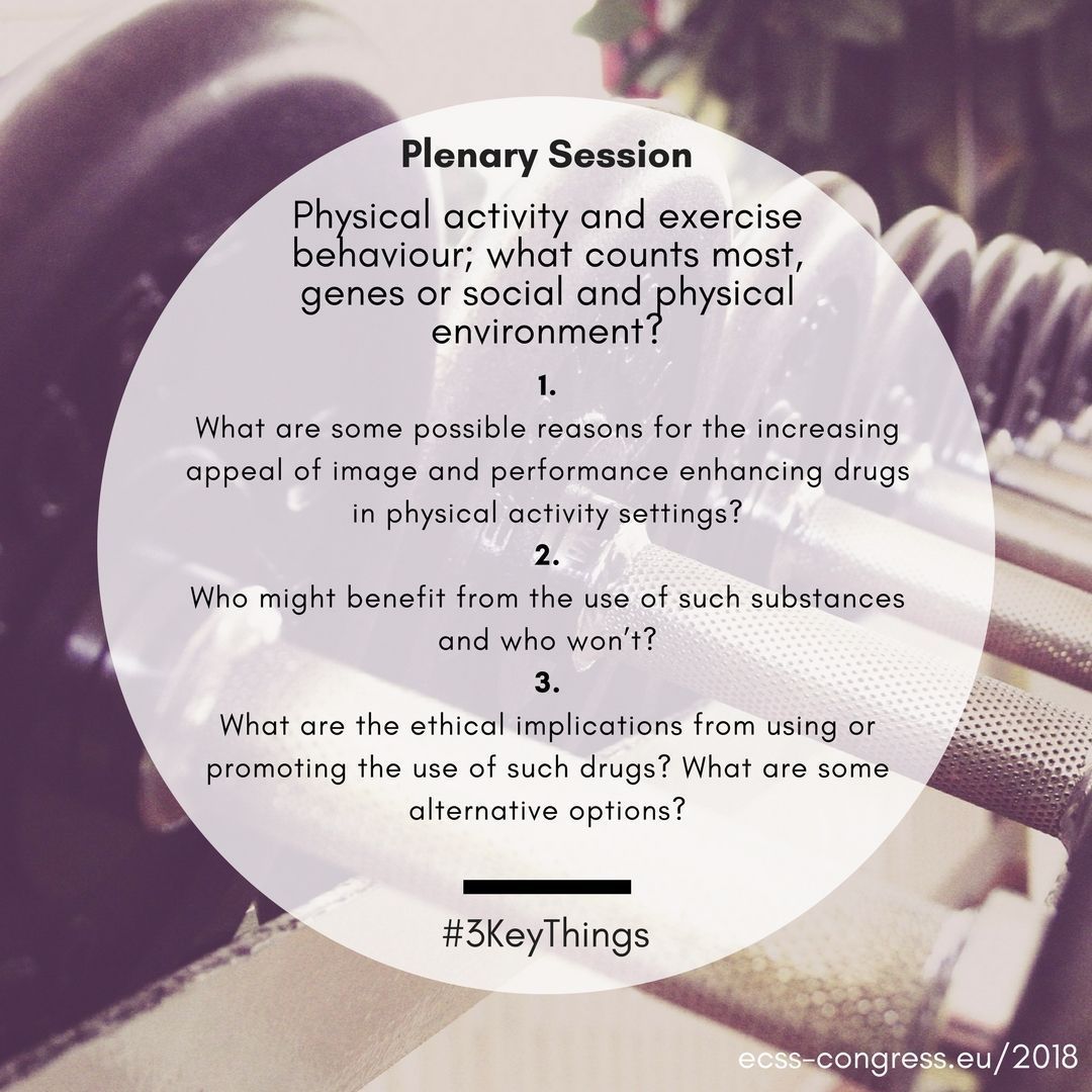 ECSSCongress's tweet photo. Plenary on Saturday 7 July at #ECSS2018 focuses on physical activity and human enhancement drugs. Here #3keythings and an introduction to the session: https://t.co/G66ZRIZf9s Hope to see you there! #sportscience #WeAreSportScience @ecthogersen @susanbackhouse @SamueleMarcora https://t.co/vQSTLILbbv