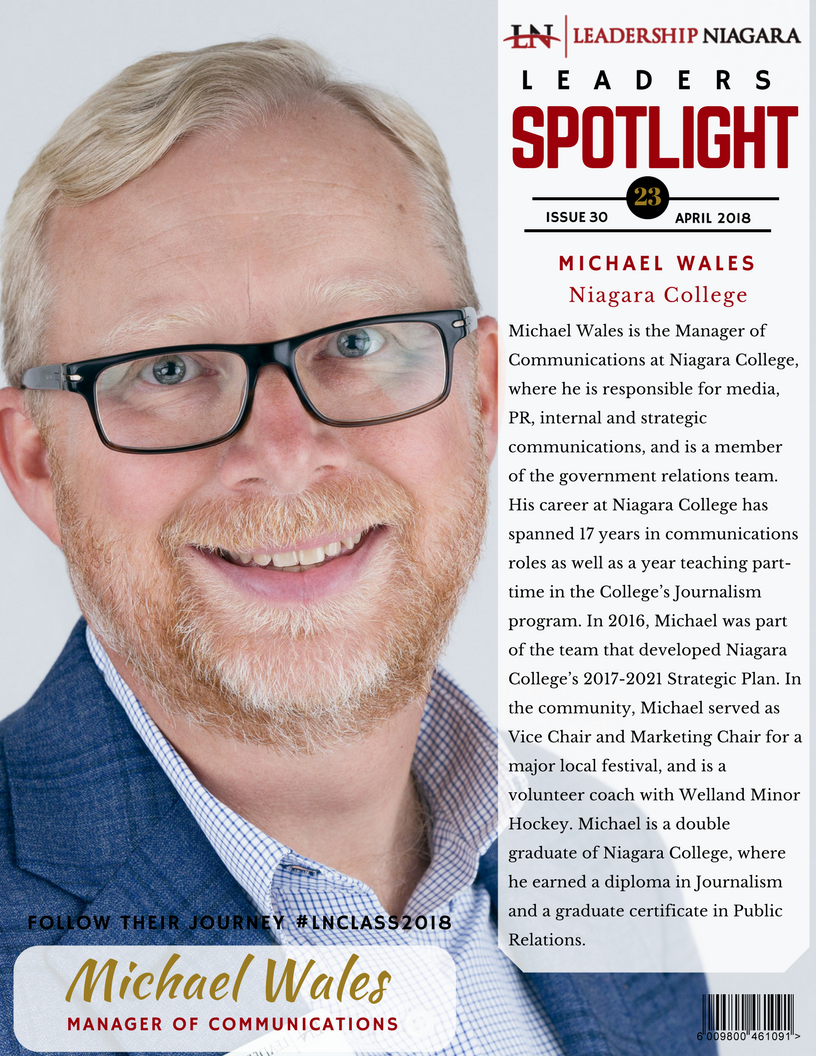 Lead_Niagara's tweet photo. TGIM so you know that is your opportunity to be introduced to another leader from our #LNClass2018. Get to know Michael Wales, Manager of Communications at @niagaracollege. https://t.co/bkpUsNRHhL