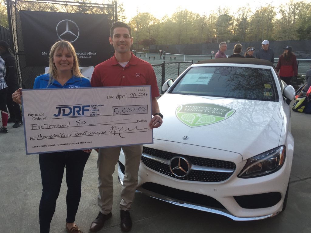 JDRFCVC's tweet image. Thank you to @benzofrva, @benzofmidlo &amp;amp; the Richmond Tennis Association for their continued partnership on the Mercedes Benz Tennis Tournament at @acacRM! $5,000 was donated to T1D research on Friday!! #Typeonetotypenone