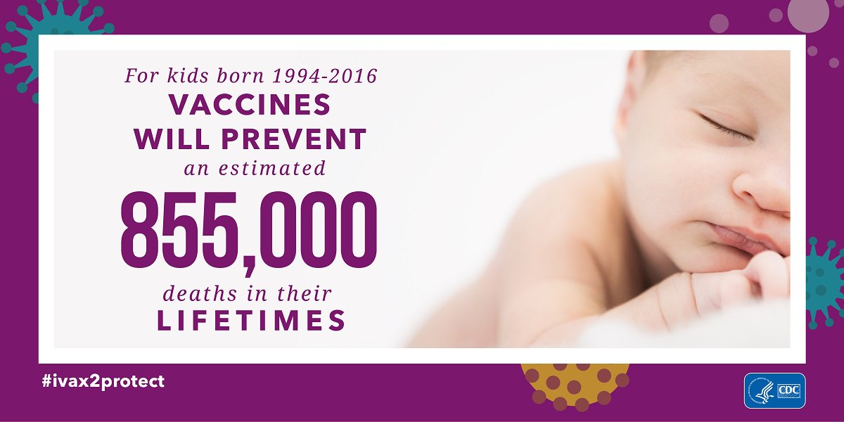 CDCgov's tweet photo. It’s National Infant Immunization Week!

Here's why most parents choose to say #ivax2protect children from 14 vaccine-preventable diseases by age 2: https://t.co/RlUzBT5OWv #NIIW https://t.co/lK8r48jETU