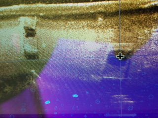 TrpDurant's tweet photo. OHP Marine Enforcement and Dive Team beginning recovery operations of several vehicles in Lake Waxhoma. Sonar image of the vehicles in approximately 18 feet of water. https://t.co/SXsLRAxxD9