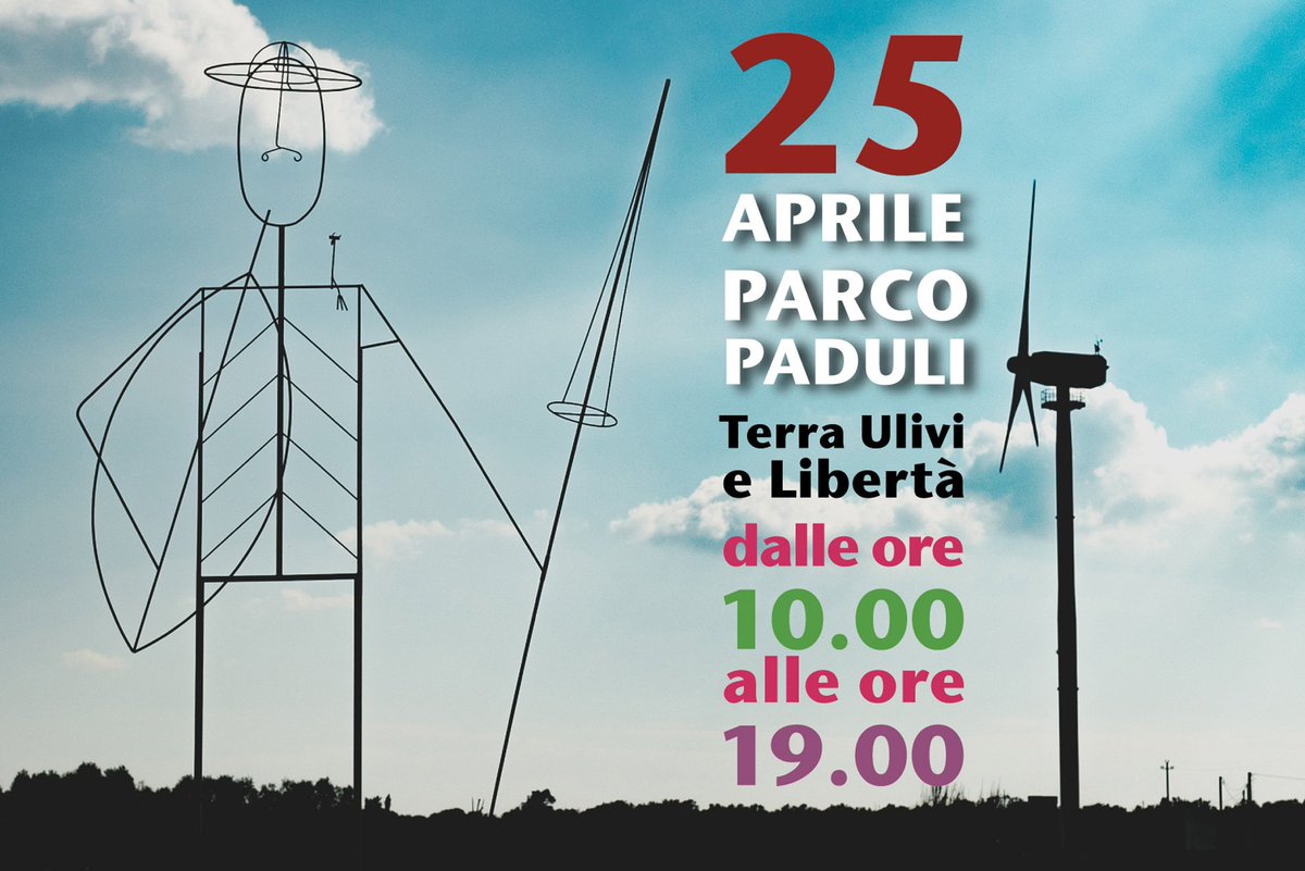 #25aprile ai Paduli per affermare il significato di #resistenza e #valoreambientale #scambio e #partecipazione.
Iniziamo con una #passeggiata. Poi nell’#uliveto pubblico, pic nic e #Musica autogestita. Noi portiamo #vino #birra e #frise. info 3775341053 #WeAreinPuglia