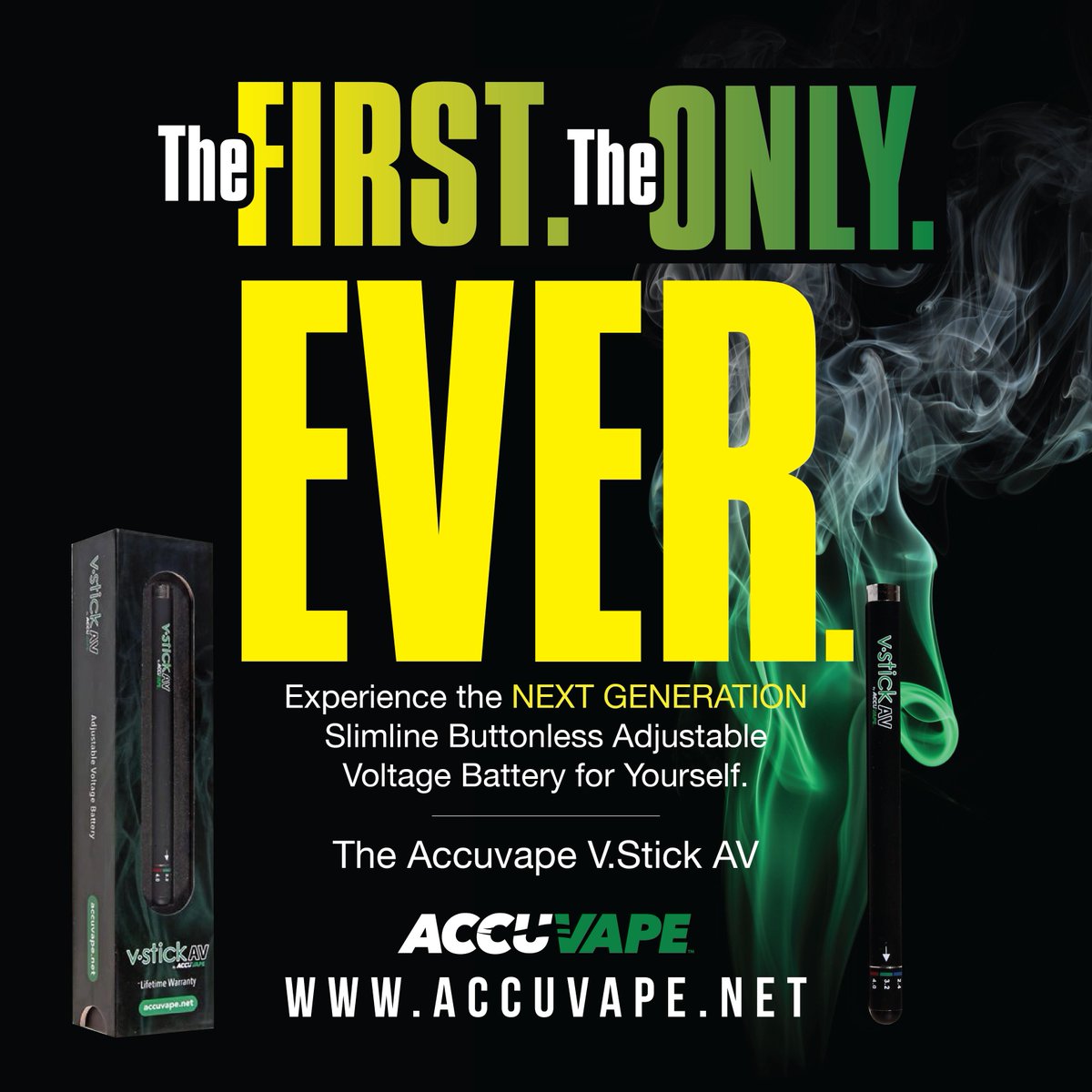 accuvape's tweet photo. The V Stick AV is the ONLY Adjustable Voltage Buttonless Pen Battery on the market! Choose your voltage, choose your taste.. FREE Shipping on all orders! Check them out at https://t.co/n3WQZcVXmd #accuvape #hempology #cbd #vape #vaping #hemp #vstick #cstick #vstickav https://t.co/Zc5qUI5UTJ