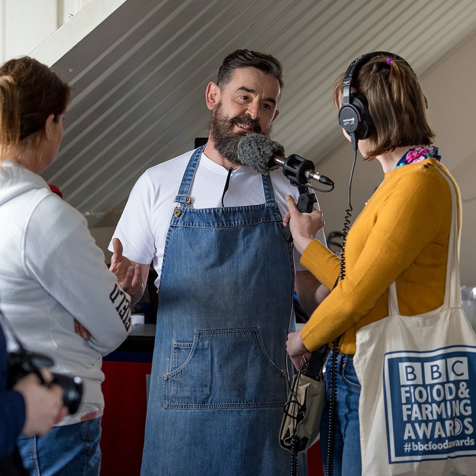 Our chef Sam Storey being interviewed for #BBCFoodAwards we loved our visitors @BBCFoodProg with judges @romygill_  and @K_Kerridge. Thanks so much for being hosted by @tynemouthRNLI photo by @Faulknerscape