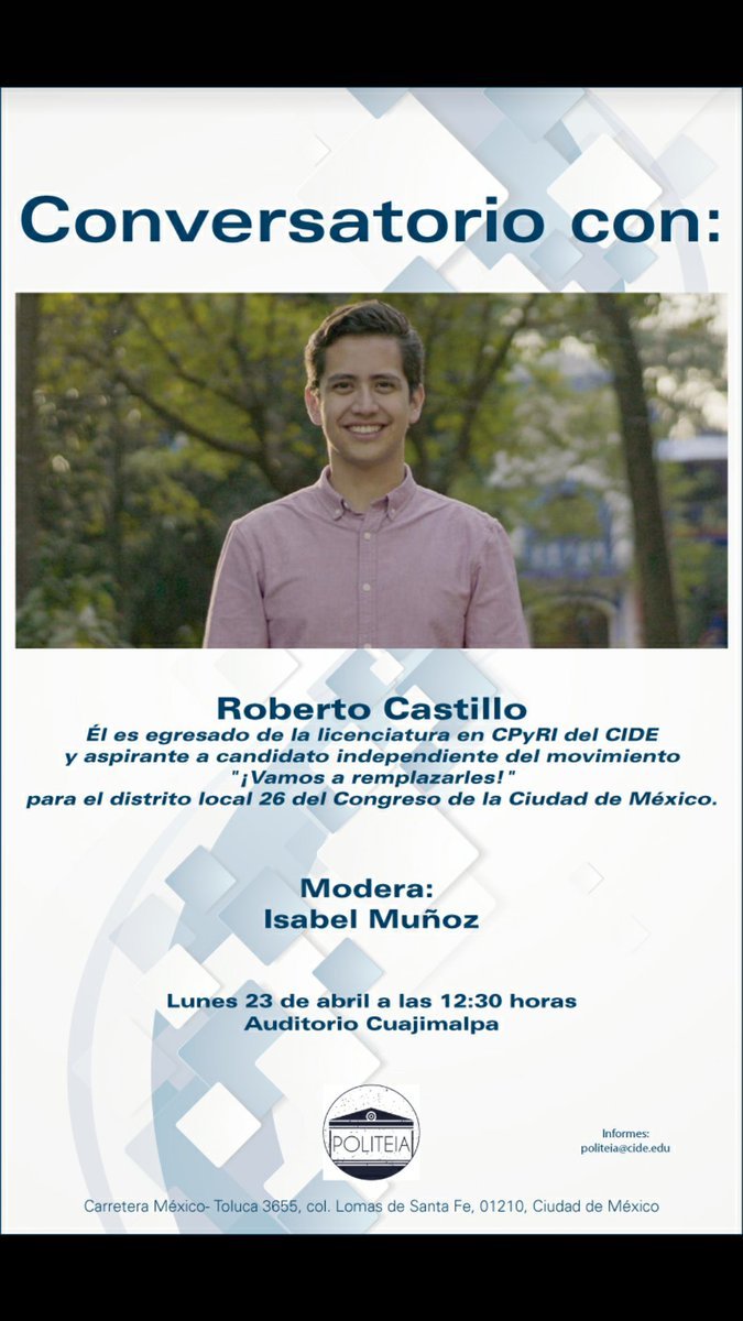 Hoy con <a href="/Robertocacr/">Roberto Castillo</a> a las 12:30 en Auditorio Cuajimalpa en el <a href="/CIDE_MX/">CIDE</a> 
Lxs Esperamos.