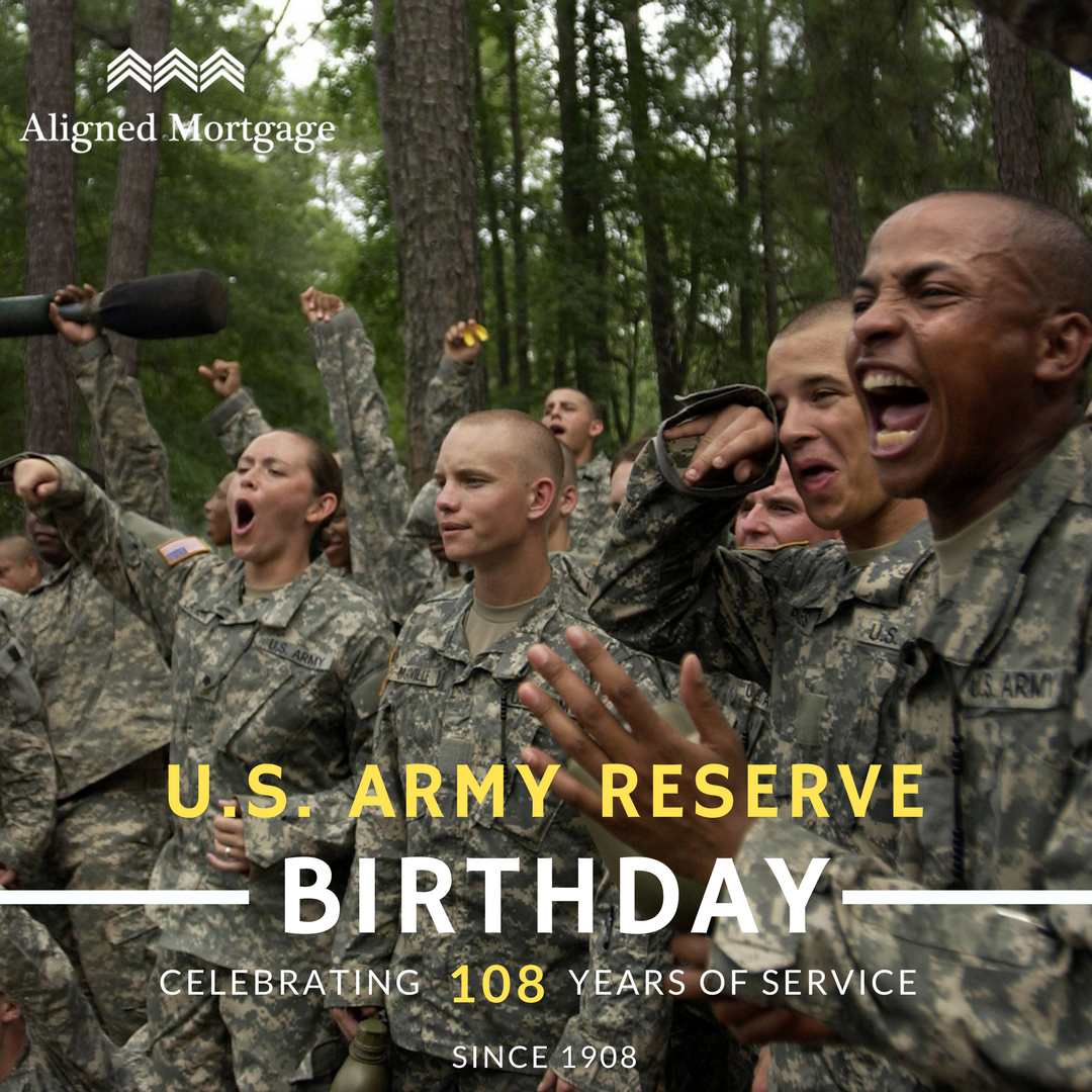 Today is the 110th Birthday of the U.S. Army Reserve! We recognize you efforts and admire your ambition; thank you for your service!! 
#USARBirthday110 #ArmyReserve #AlignedMortgage #Aligned #WeSupportYou
