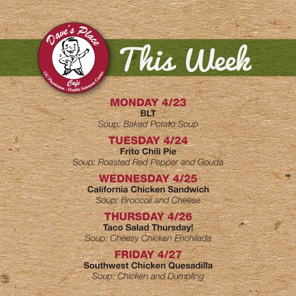 OUHSCDining's tweet image. Treat yourself to a tasty meal this week! 😁🍽️