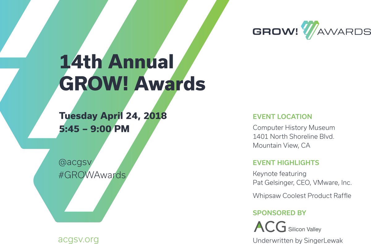 ACGSV's tweet photo. One more day and Silicon Valley leadership will once again gather to celebrate the fastest growing companies in the Valley! #SiliconValley #entrepreneur #tech #technology #leadership #innovation #networking #mentoring #GROWAwards https://t.co/EUB9zxSNHb
