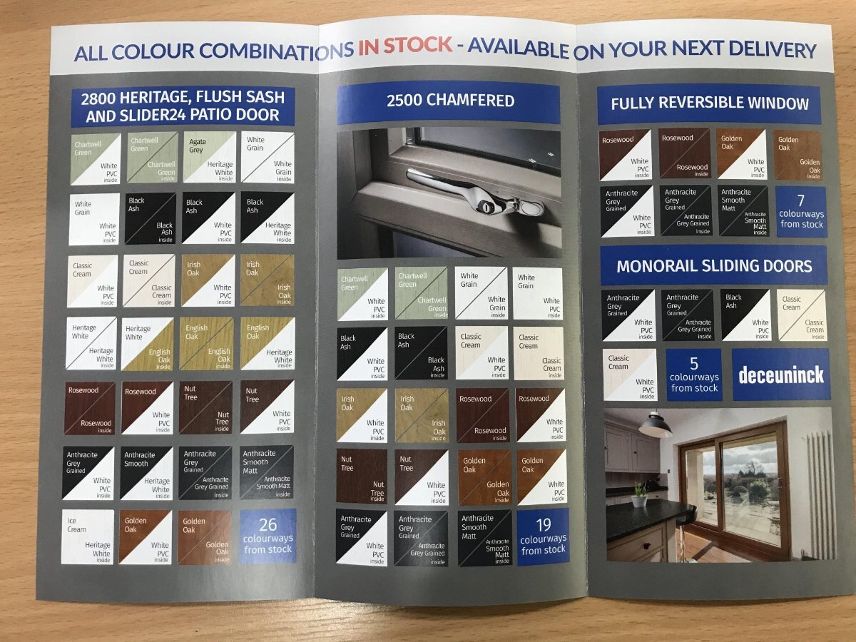 Deceuninck_Rob's tweet photo. Have you got your hands on one of our NEW leaflets? Showcasing all the IN STOCK colour combinations across our product range. #ColourEnabled https://t.co/yf5OSN1bhw