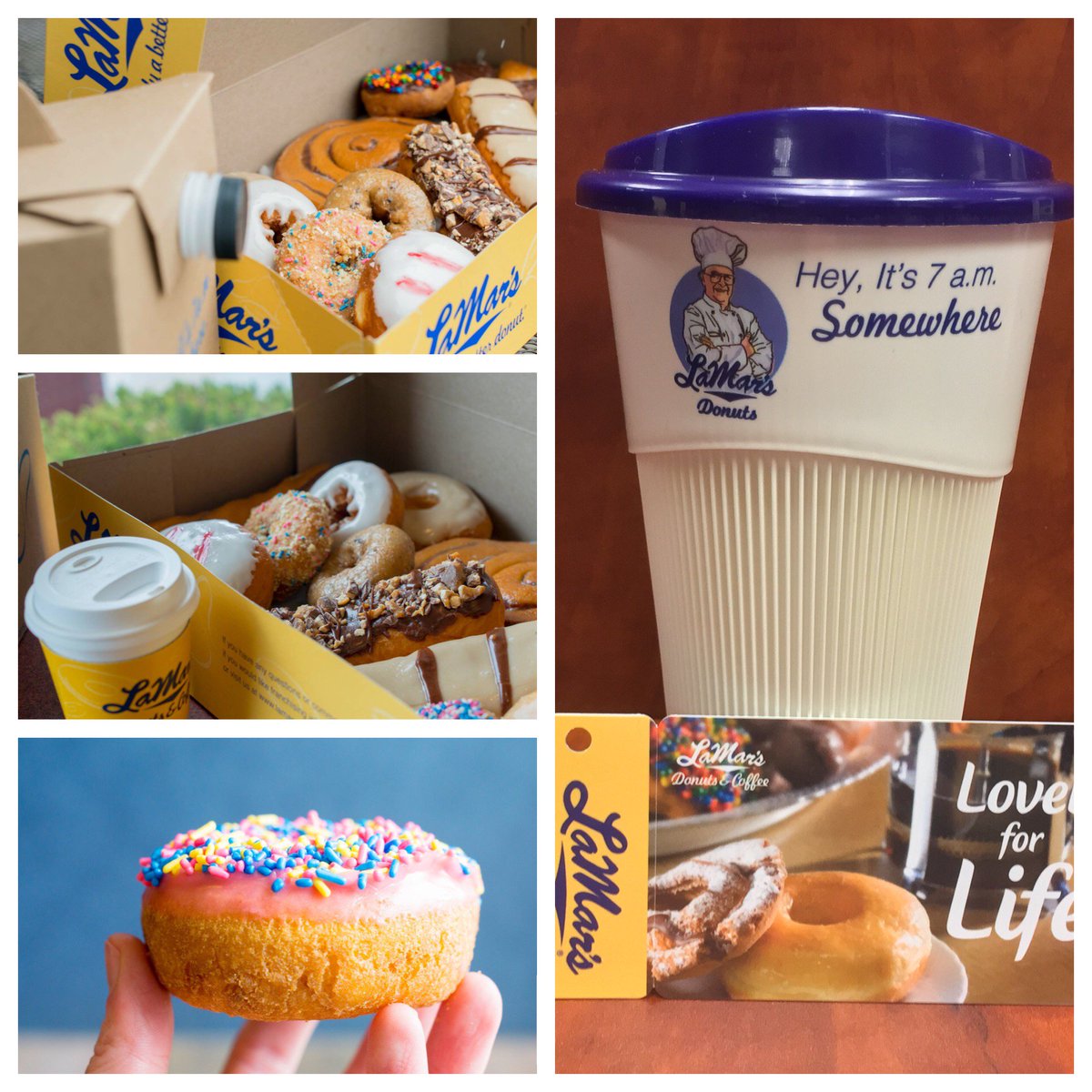LaMarsDonuts's tweet photo. Happy Monday everyone! In honor of Administrative Professionals Day we are having another giveaway! R/T and follow for a chance to win a $25 Lovers for Life card and a LaMar's reusable mug. 5 winners will be announced Wednesday at 3pm. #Adminwin @LaMarsDonuts #weloveouradmins https://t.co/jNYlyySEts