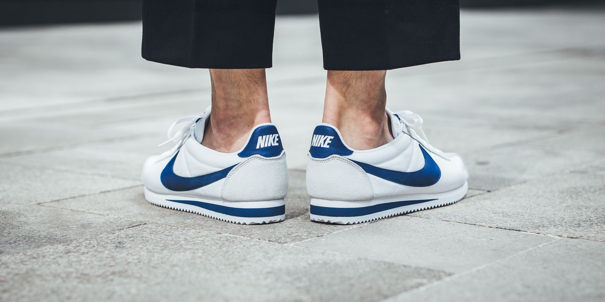 nike cortez nylon white gym blue