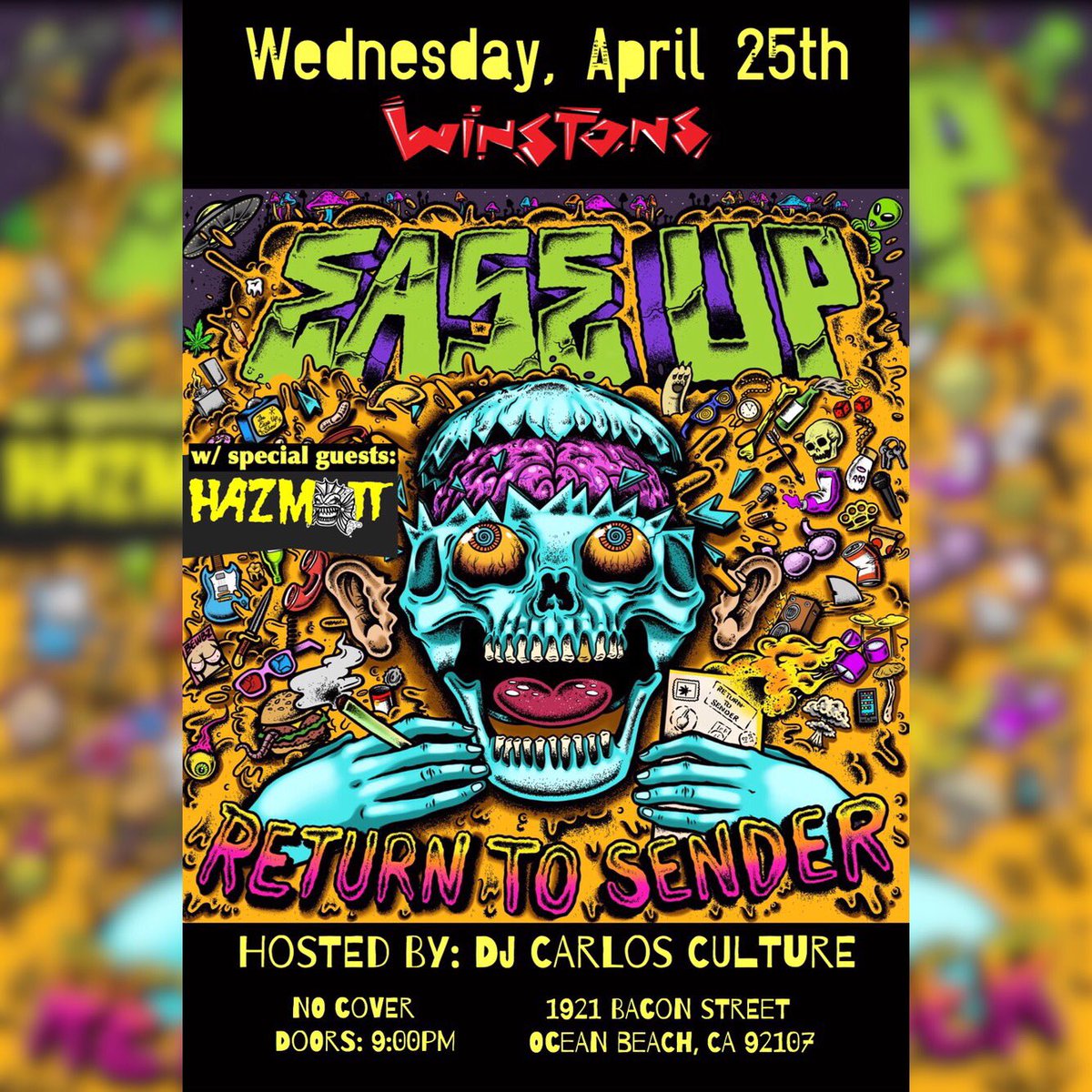 EaseUpMusic's tweet photo. Got the case of the Mondays? Hopefully this will cheer you up- playing a FREE show this Wednesday @winstonsob with @hazmattmusic and @djcarlosculture for #FullaVibesWednesdays! Help us celebrate our release of #ReturnToSender! #EaseUp #Hazmatt #DJCarlosCulture #WinstonsOB https://t.co/CPSTw6tScu