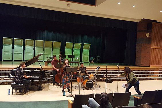 Jazz vocalist Kim Nazarian of the New York Voices presented master classes for Shen High School music students in the HS East auditorium.