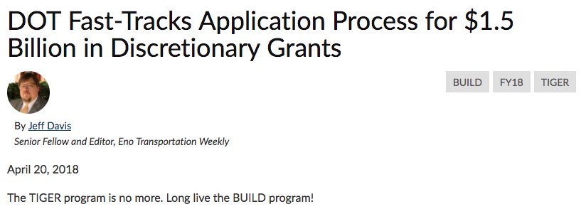 .<a href="/JDwithTW/">Jeff Davis</a> compares the new BUILD program with the former TIGER program

enotrans.org/article/dot-fa…

<a href="/EnoTranspoWkly/">Eno Transportation Weekly</a> <a href="/EnoTrans/">Eno Center for Transportation</a>