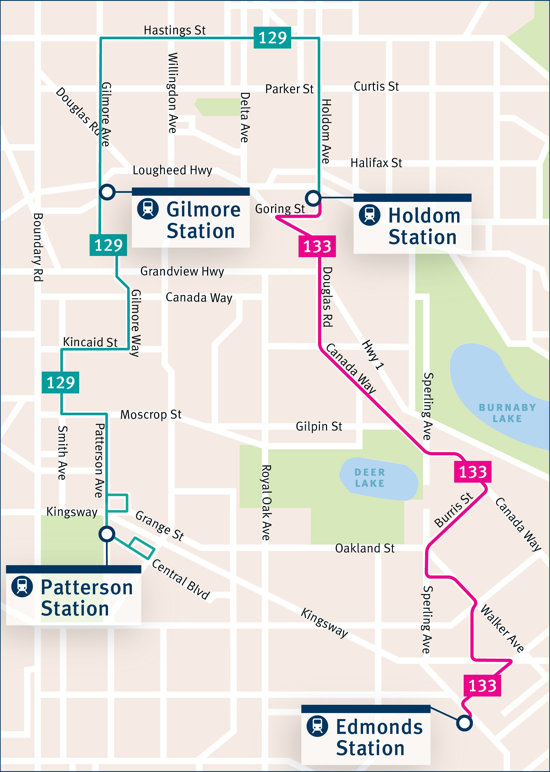Bus 133 Route Map Translink Bc On Twitter: "#Servicechanges Starting April 23, The 129  Patterson Station/Edmonds Station Route Will Become The 129 Patterson  Station/Holdom Station And 133 Holdom Station/Edmonds Station. Know Before  You Go! Https://T.co/Aztsrwl1Zp ^Sp